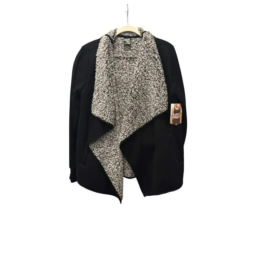 AVIA Sherpa Lined Open Front Jacket Women’s M Black Cozy Athleisure - Picture 5 of 6